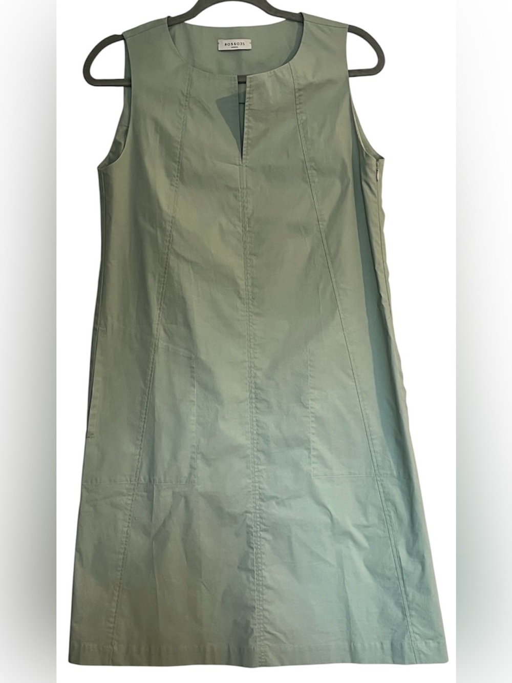 Rosso35 sleeveless poplin shift mini dress split neck sea foam green pockets 4